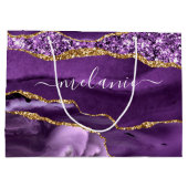 Sac Cadeau Votre Nom Marbre Paillettes Or Violet (Dos)