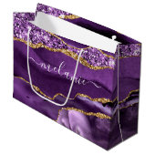 Sac Cadeau Votre Nom Marbre Paillettes Or Violet (Devant Angle)