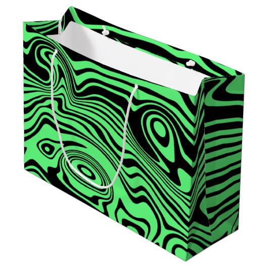 Sac cadeau Wavy Striped noir et vert (Devant Angle)