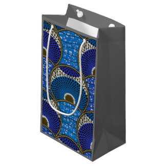 Sac cadeau, Wax Africain bleu avec fond gris.