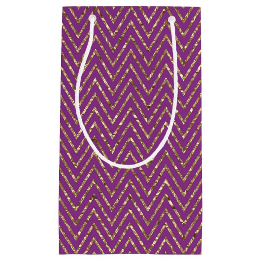 Sac cadeau Zig-Zags rose et or profond (Devant)