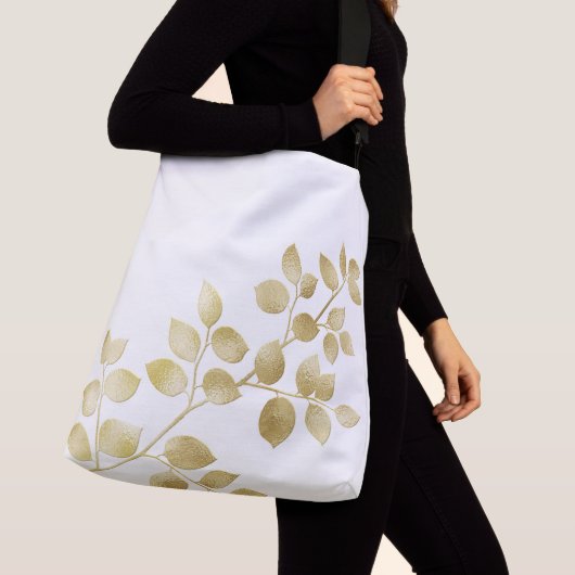 Sac carrossable blanc avec feuille doré (De près)