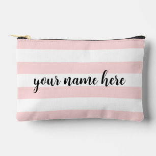 Sac cosmétique à rayures roses personnalisées