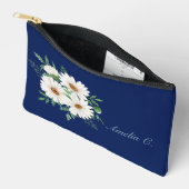 Sac cosmétique bleu marine et marguerites d'aquare (Ouvrir)