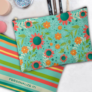 Sac cosmétique personnalisé turquoise à motif flor