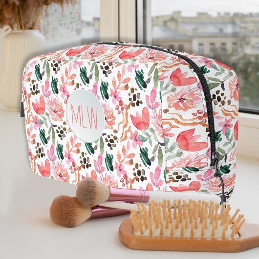 Sac cosmétique rose floral monogramme