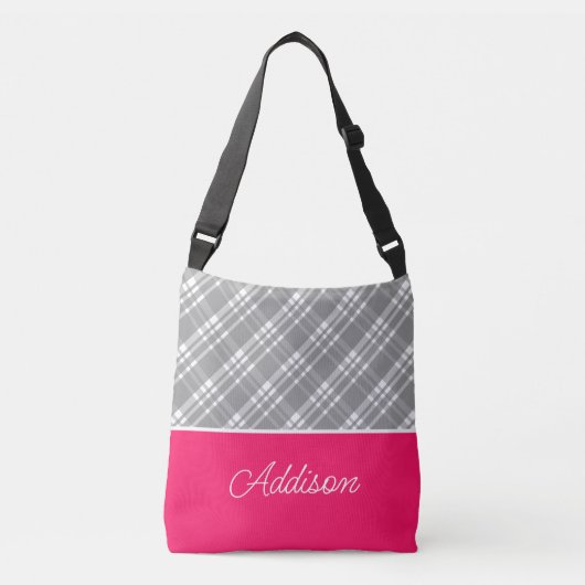 Sac Crossbody Gris Gris Grand Plaid Et Rosé (Devant)