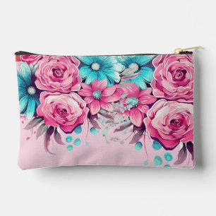 Sac d'accessoires floraux rose et Turquoise modern