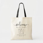 Sac d'accueil de mariage de destination de Las Veg<br><div class="desc">Bienvenue dans votre mariage ou appartement Las Vegas avec ces sacs fourre-tout personnalisés mignons. Design caractéristiques "bienvenue" dans un script de calligraphie manuscrit moderne, avec espace pour personnaliser avec votre emplacement mariage, les noms et la date. Une illustration d'une paire d'as complète le design pour un thème de casino Vegas...</div>