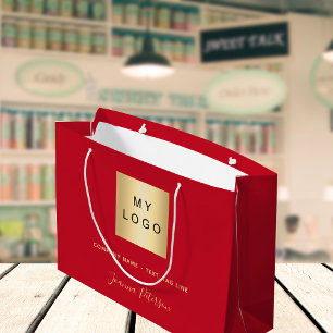 Sac d'achat en papier pour logo commercial or roug