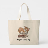 Sac de bibliothèque mignonne avec chat sur livres, (Dos)