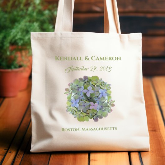 Sac de bienvenue de mariage Hydrangea vert de prin