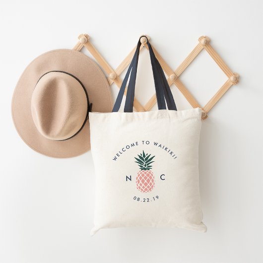 Sac de bienvenue mariage | Monogramme d'ananas ros