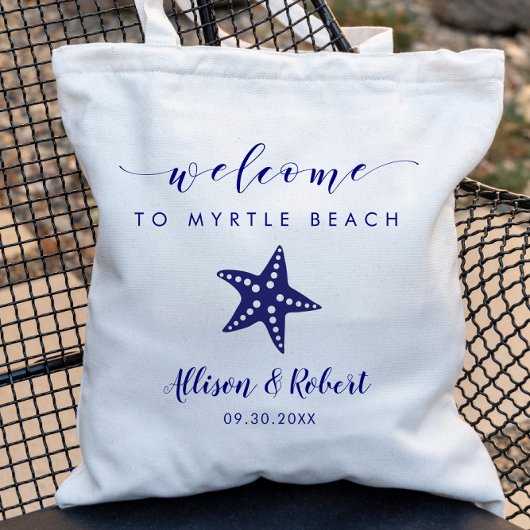 Sac de bienvenue Mariage Starfish pour plage, bleu