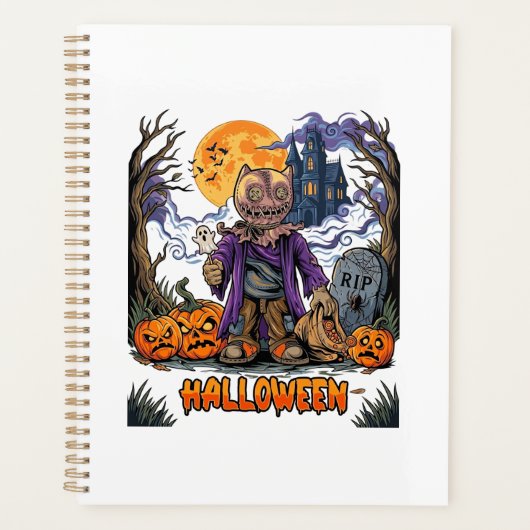 Sac de bonbons épouvantail d'Halloween Citrouilles (Devant)