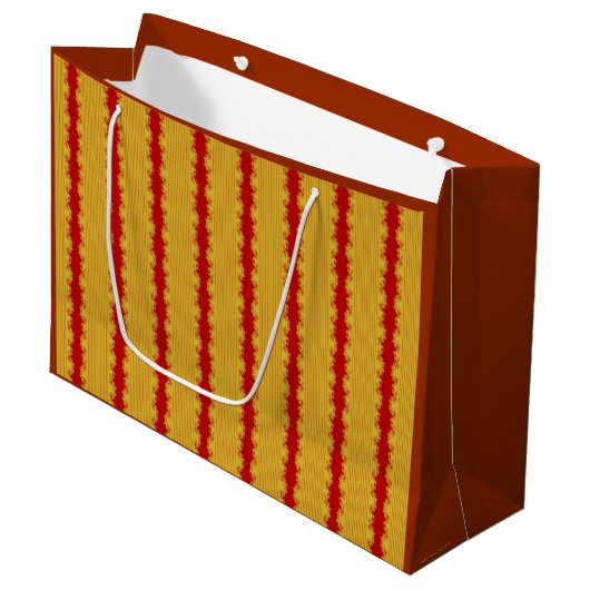 Sac de cadeau à rayures dorées et rouges de Noël F (Devant Angle)