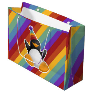 Sac de cadeau d'arc-en-ciel de pingouin de joyeux