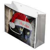 Sac de cadeau de chat de Père Noël, personnaliser (Devant Angle)