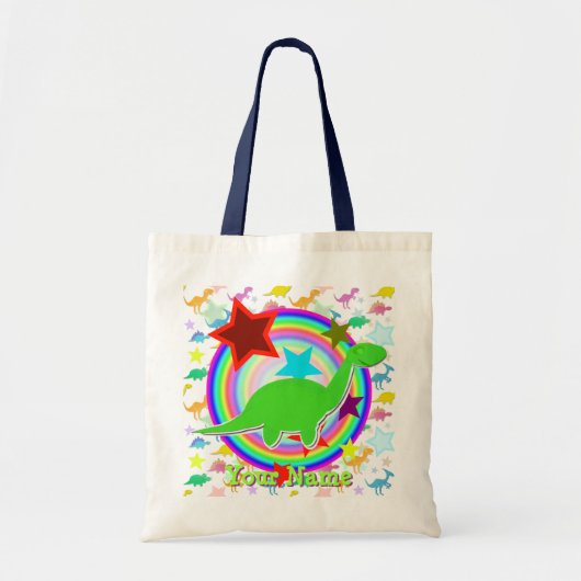 Sac de cadeau de dinosaure vert avec votre nom (Devant)