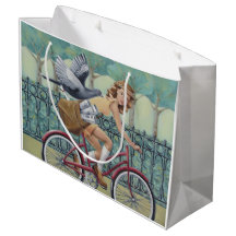 Sac de cadeau de fille et de bicyclette de journal