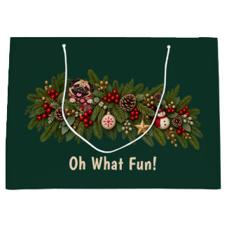 Sac de cadeau de Noël Pug Oh Quelle Joie