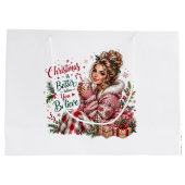 Sac de cadeau de vacances rose de Noël rustique vi (Dos)