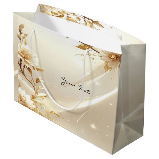 Sac de Cadeau Fleurs Blanches et Dorées (Dos Angle)