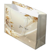 Sac de Cadeau Fleurs Blanches et Dorées (Devant Angle)
