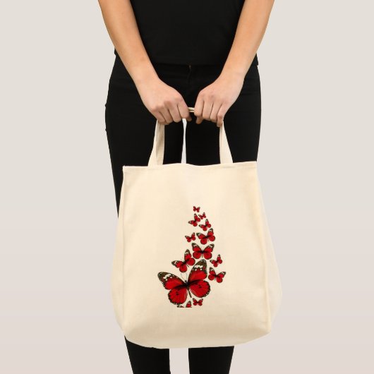 Sac de Courses Papillon Bleu & Fleurs Tropicales – (Devant (produit))