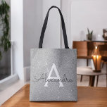 Sac de livre de luxe Silver Sparkle Elegant Monogr<br><div class="desc">Sac de livres de luxe en argent Faux Étincelle et Parties scintillant Elégante Monogramme. Ce sac de livre peut être customisé pour inclure votre nom initial et prénom.</div>