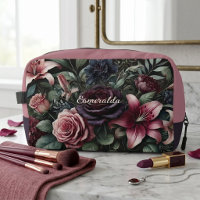 Sac de maquillage de voyage à fleurs de roses goth