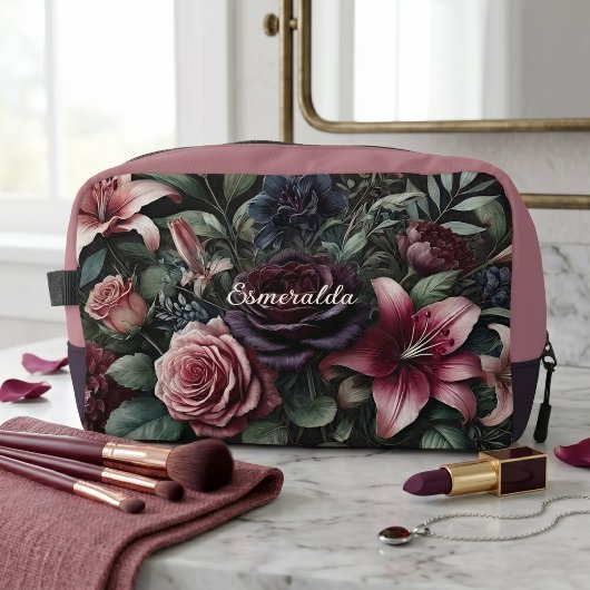 Sac de maquillage de voyage à fleurs de roses goth
