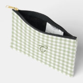 Sac de Maquillage Monogramme Gingham Vert Sauge (Ouvrir)
