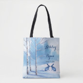 Sac de mariage d'hiver aux lapins blancs bleus (Devant)