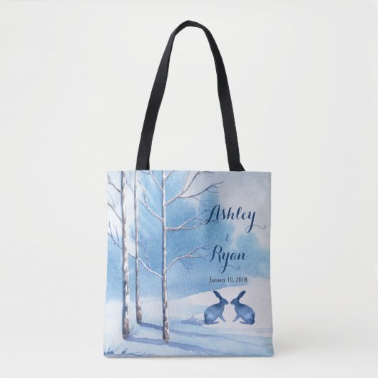 Sac de mariage d'hiver aux lapins blancs bleus (Devant)