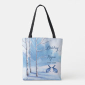Sac de mariage d'hiver aux lapins blancs bleus (Dos)