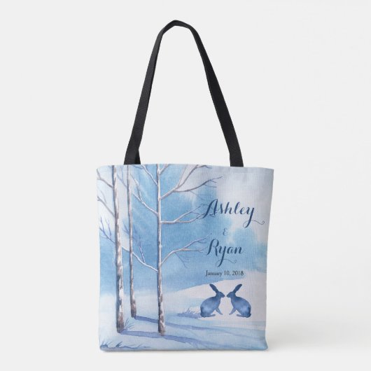 Sac de mariage d'hiver aux lapins blancs bleus (Dos)
