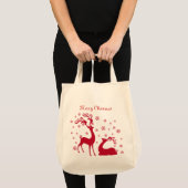 Sac de Noël de cerfs communs rouges et de flocons (Devant (produit))