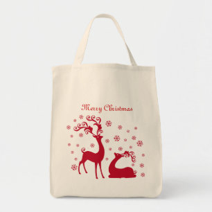 Sac de Noël de cerfs communs rouges et de flocons