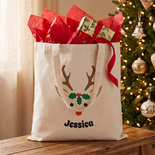 Sac de Noël personnalisé avec visage de renne mign