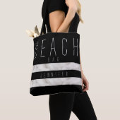 Sac de plage en noir et marbre avec nom (De près)