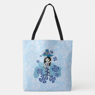 Sac de plage floral à thème fille de hula hawaïenn