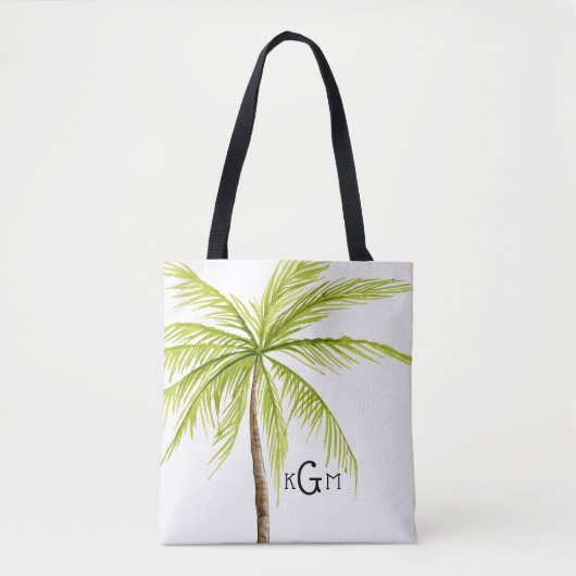 Sac de plage tropical Palm Tree Monogramme (Devant)