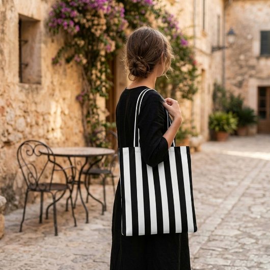 Sac de shopping moderne à rayures blanches noires