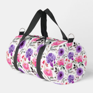 Sac de sport à motif élégant de fleurs roses et vi