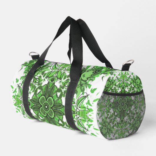 Sac De Sport Abstract Floral Pattern In Black & Green On White (Coin droit)