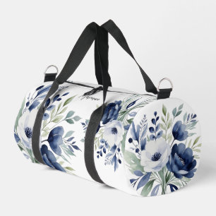 Sac De Sport Accesseur de bouquet floral bleu et blanc aquarell