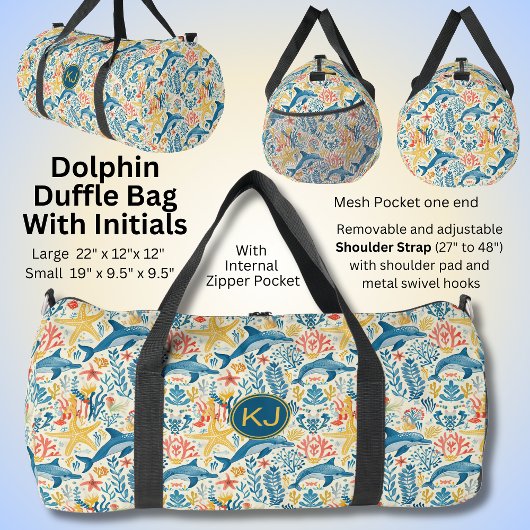 Sac De Sport Ajouter Initiales, Baignade Dauphins Bleus & Estar