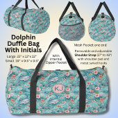Sac De Sport Ajouter Initiales, Dauphins Bleus Aqua & Fleurs