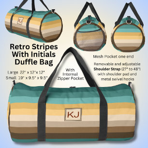 Sac De Sport Ajouter Initiales, Retro Stripes Vert Crème Brown